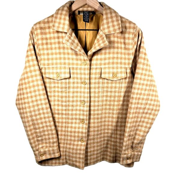 Denim & Co Jackets & Blazers - DENIM & CO Chore Coat Womens M Wool Blend Plaid Checkered Jacket Neutral Boxy